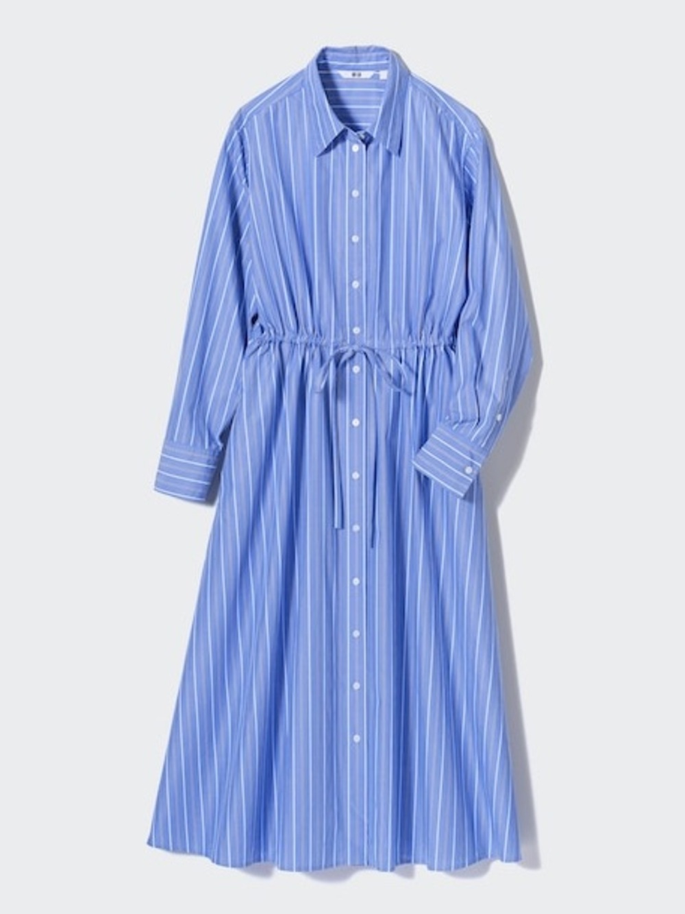 Uniqlo Blue Striped 100% Cotton Long-Sleeve Long Maxi Midi Shirt Dress Size XS